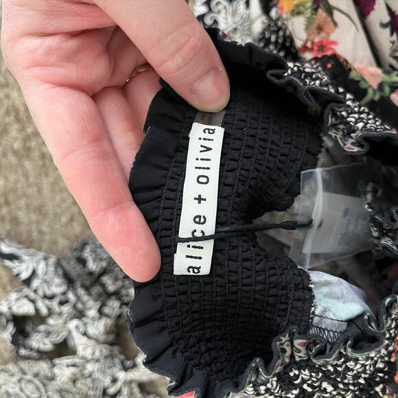 NEW Alice + Olivia Janis Mock Neck Dress Womens 4 Black Floral Mini Dream Castle - Picture 3 of 8